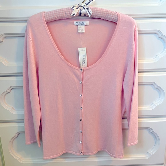 NWT Pink 3/4 Sleeve Rhinestone Button Scoop Neck Cardigan-Size L - Picture 4 of 7